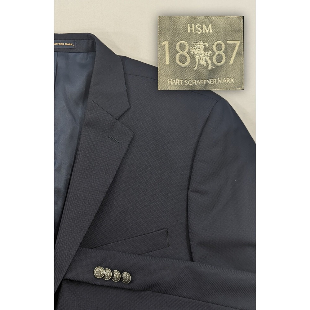 Hart Schaffner Marx Wool Blazer Suit Jacket Pale Blue Metal Buttons Big 46R 50"